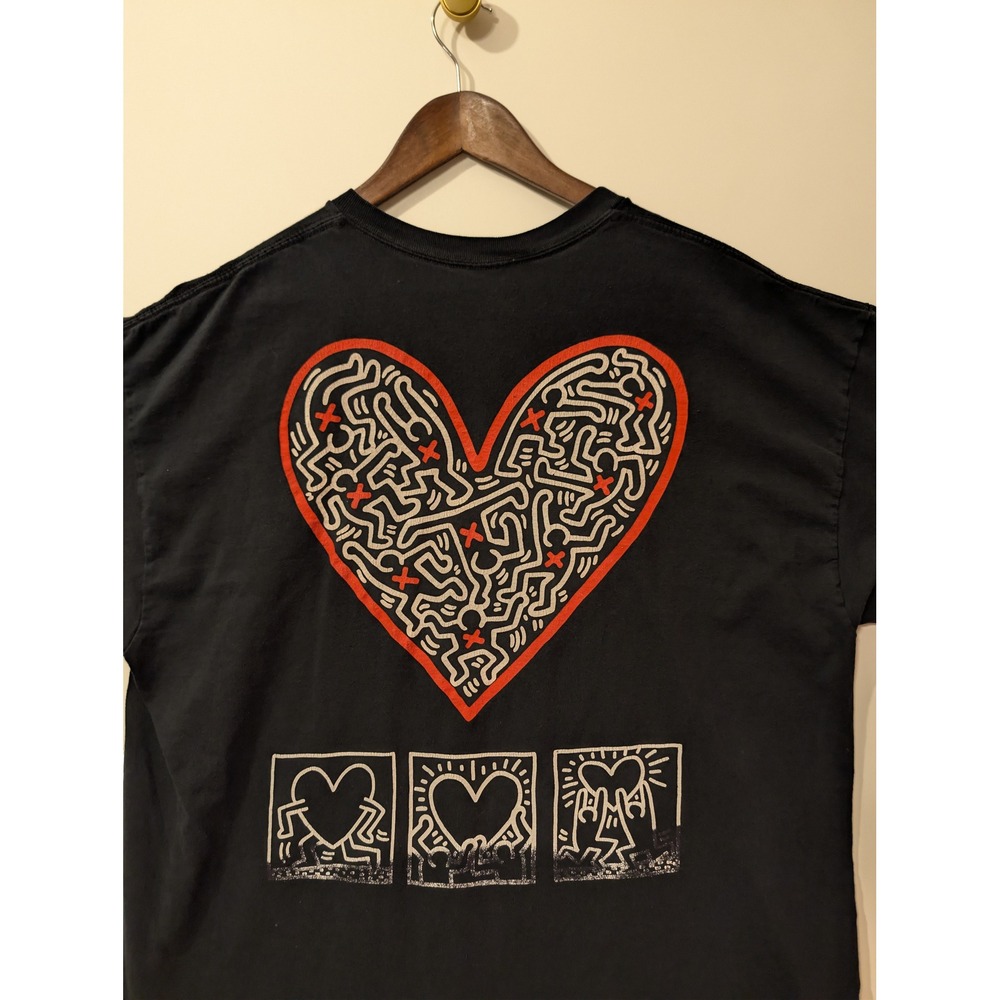Keith Haring Graphic T-Shirt Mens 2X Black Faded Heart Pop Art Streetwear